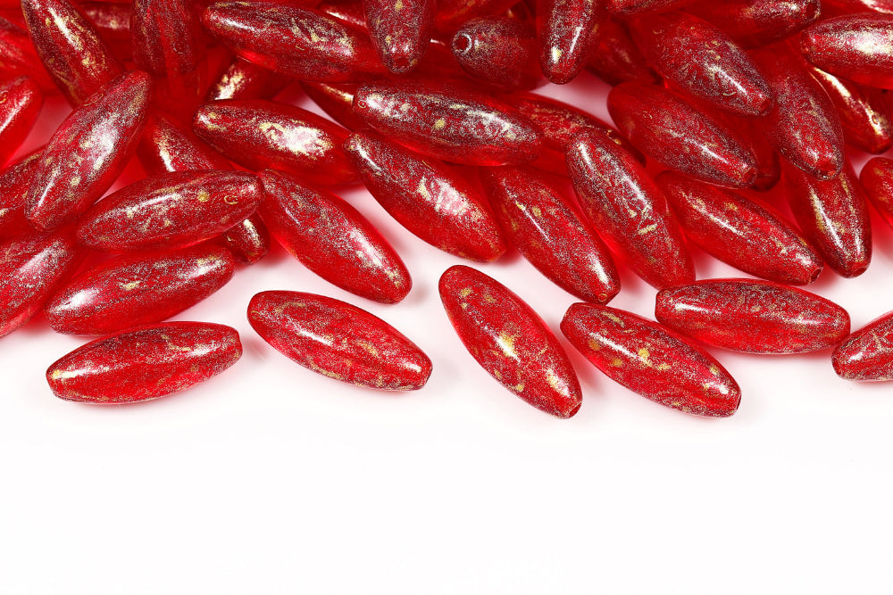 Olive 19×7mm Ruby Gold 1-hole Czech Beads