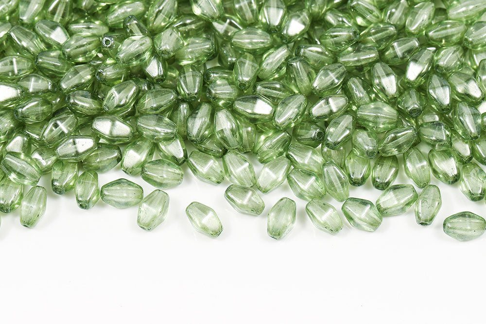 Long Bicone 8×6mm Crystal Green Luster 1-hole Czech Beads