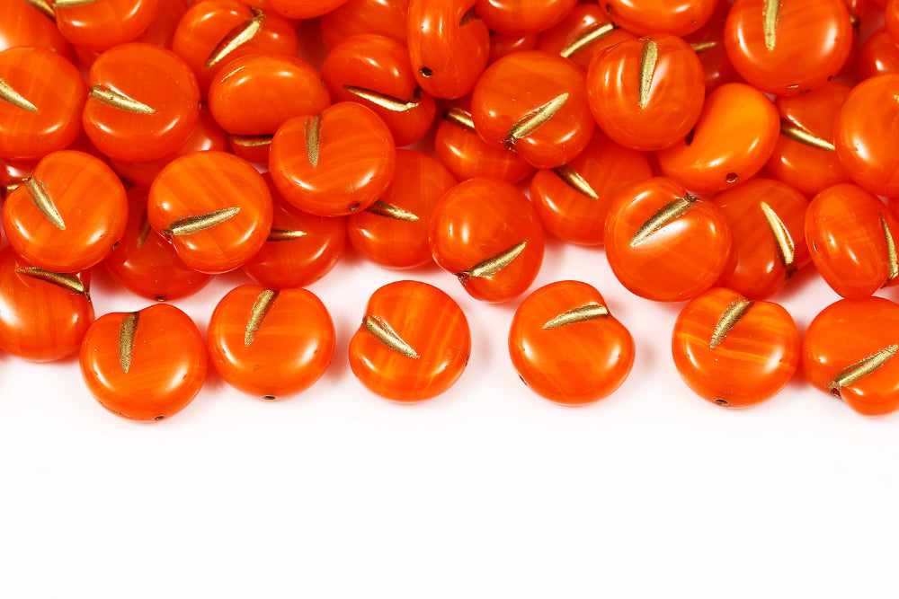 Apple 11×12mm Opal Dark Orange With Gold 1-Hole Czech Beads