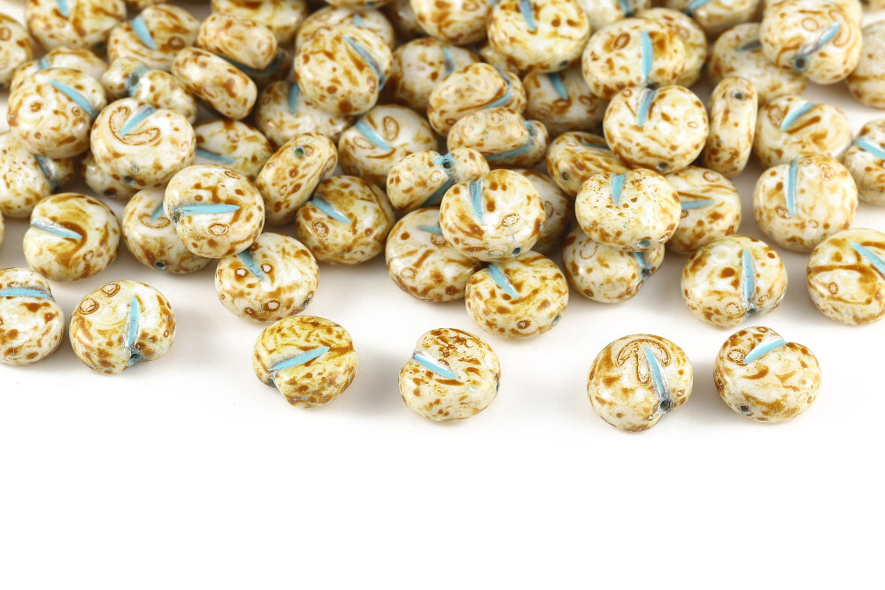 Apple 11×12mm Alabaster Travertin With Blue 1-Hole Czech Beads