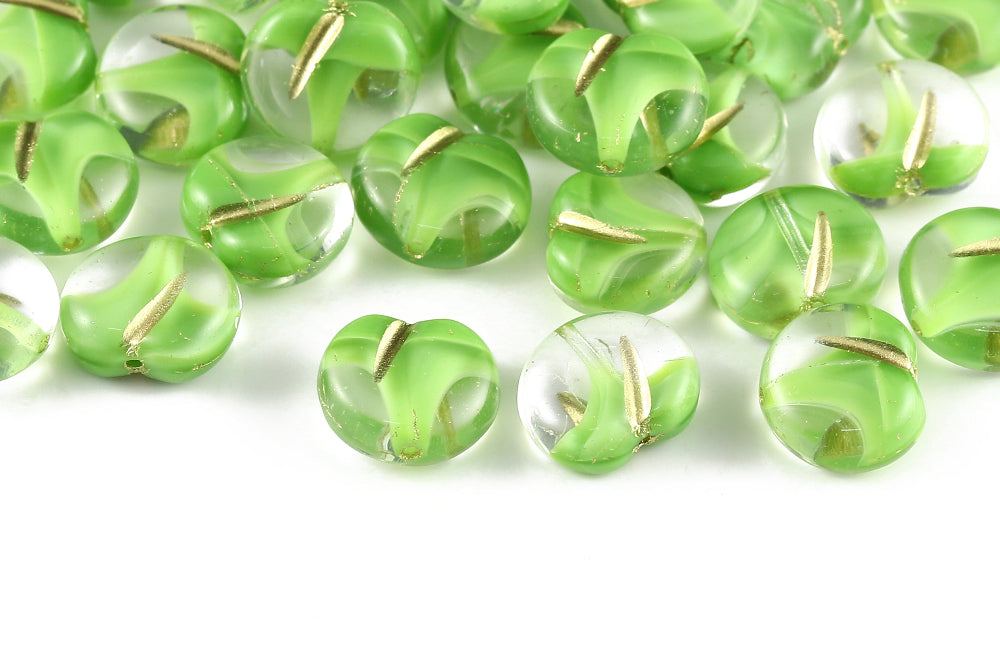 Apple 11×12mm Crystal Green Mixed With Gold 1-Hole Czech Beads