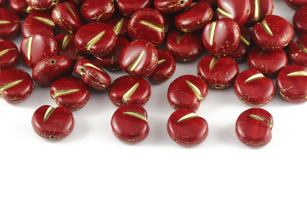 Apple 11×12mm Coral Red With Gold 1-Hole Czech Beads