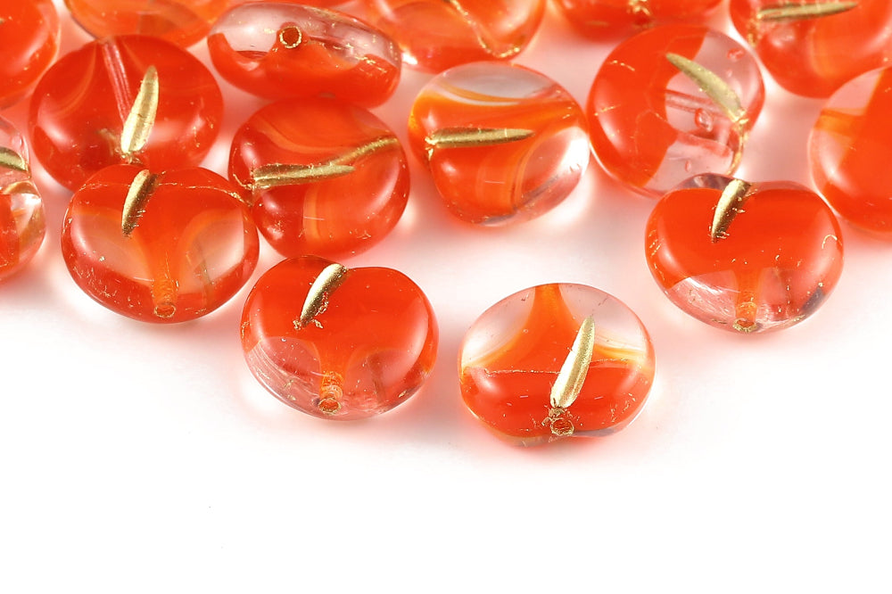 Apple 11×12mm Crystal Tangerine red With Gold 1-Hole Czech Beads
