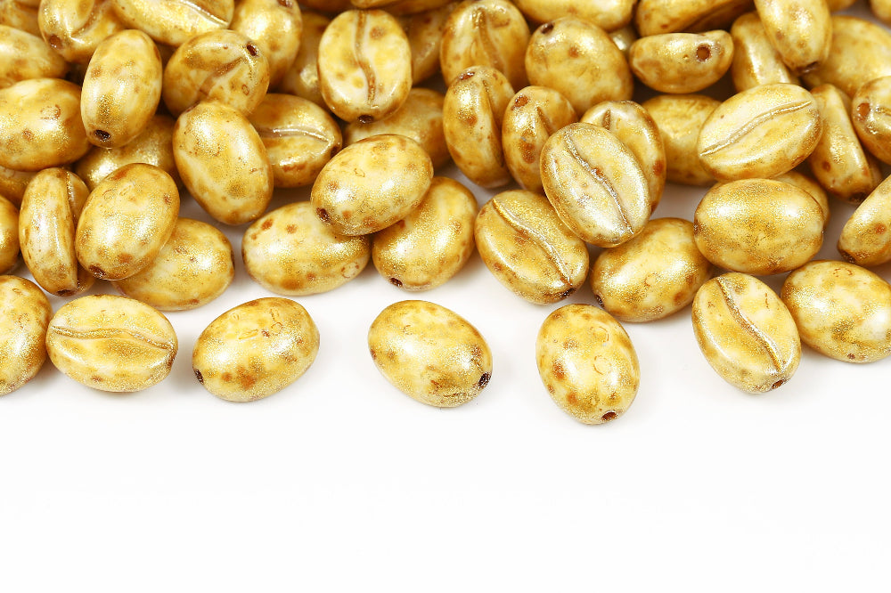 Coffee 11×8mm Alabaster Travertin Gold 1-Hole Czech Beads
