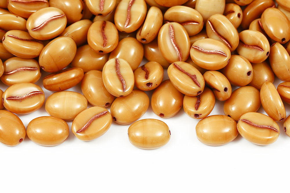 Coffee 11×8mm Opaque Ivory With Copper 1-Hole Czech Beads