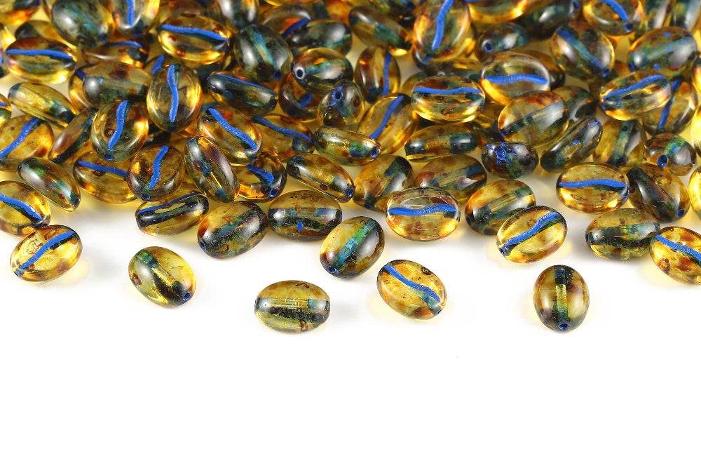 Coffee 11×8mm Crystal Travertin With Blue 1-Hole Czech Beads