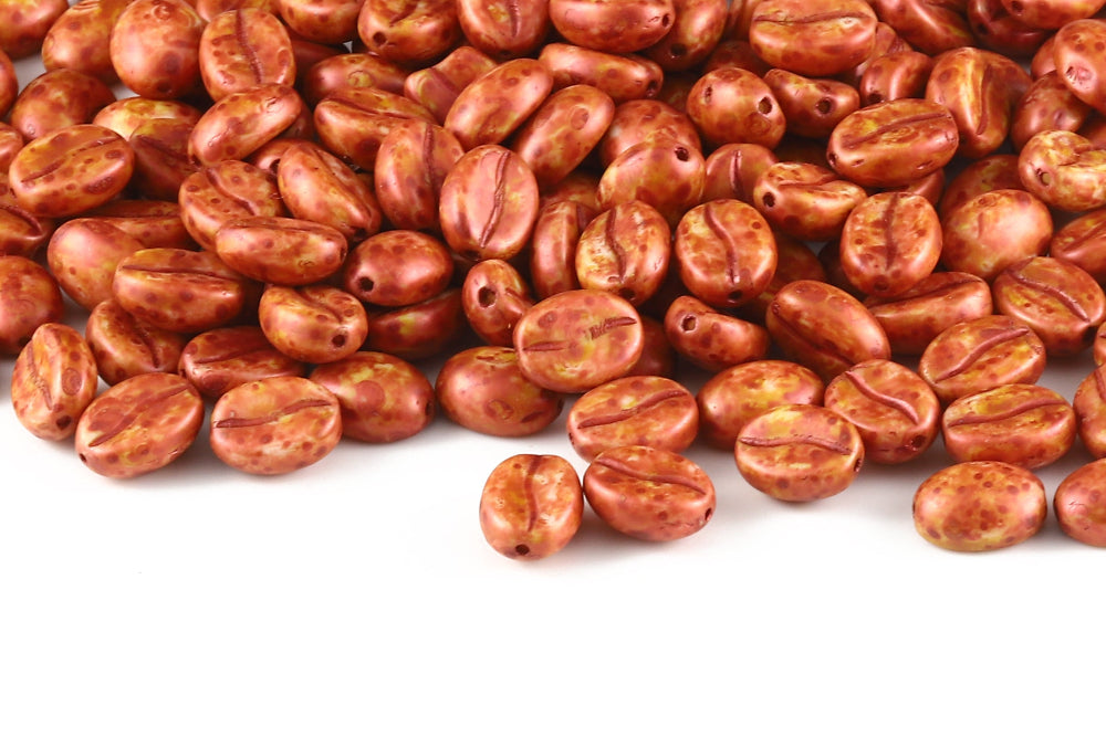 Coffee 11×8mm Alabaster Orange Marble 1-Hole Czech Beads