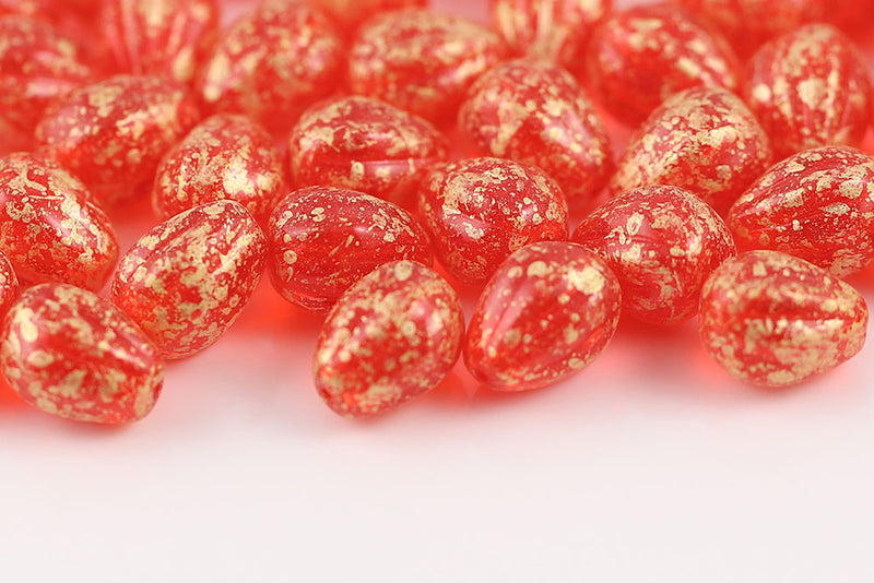 Melon Drops 11×9mm Gold Splash Hyacinth Czech Beads