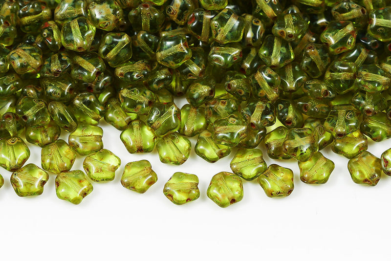 Star 6mm Olivine Travertin Czech Glass Beads
