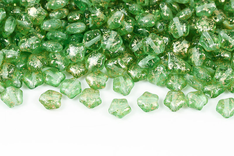 Star 6mm Gold Splash Grass Green Czech Glass Beads