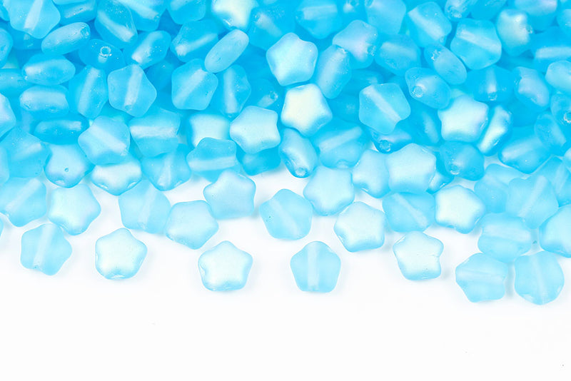 Star 6mm Aqua AB Matt Czech Glass Beads