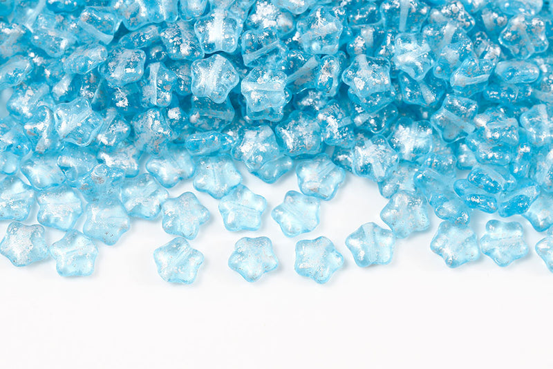 Star 6mm Silver Splash Aqua Czech Glass Beads