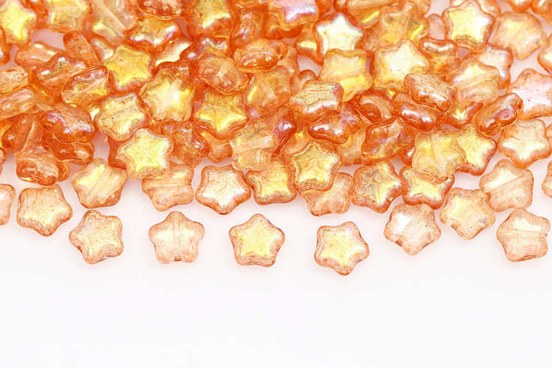 Star 8mm Crystal Orange AB Finish Czech Glass Beads