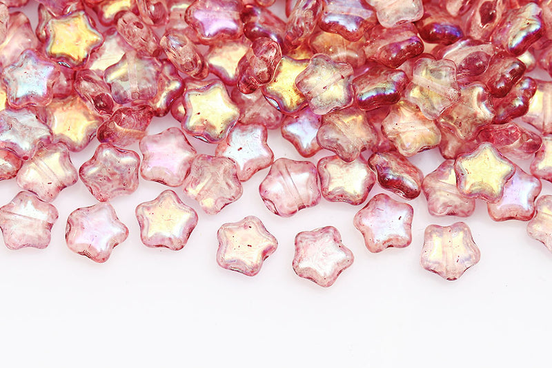Star 8mm Crystal Fuchsia AB Finish Czech Glass Beads