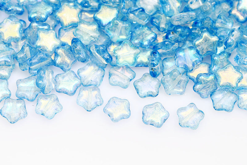 Star 8mm Crystal Sapphire AB Finish Czech Glass Beads