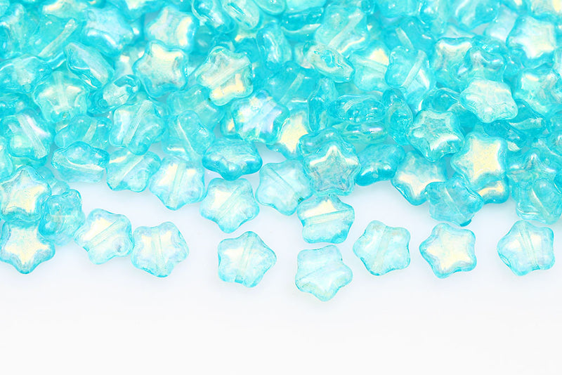 Star 8mm Crystal Aqua AB Finish Czech Glass Beads