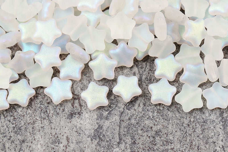 Star 12mm Crystal AB Matt Czech Glass Beads
