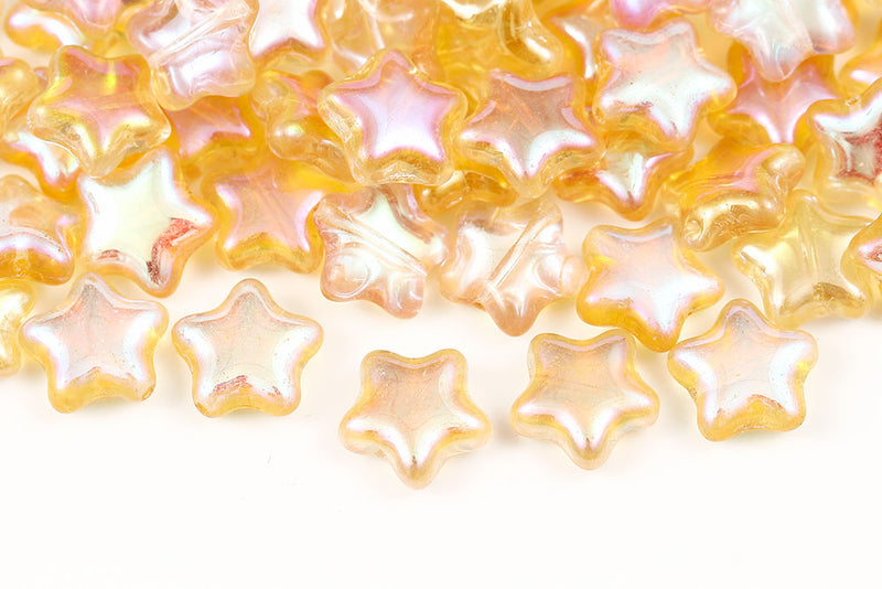 Star 12mm Crystal Yellow Rainbow Czech Glass Beads