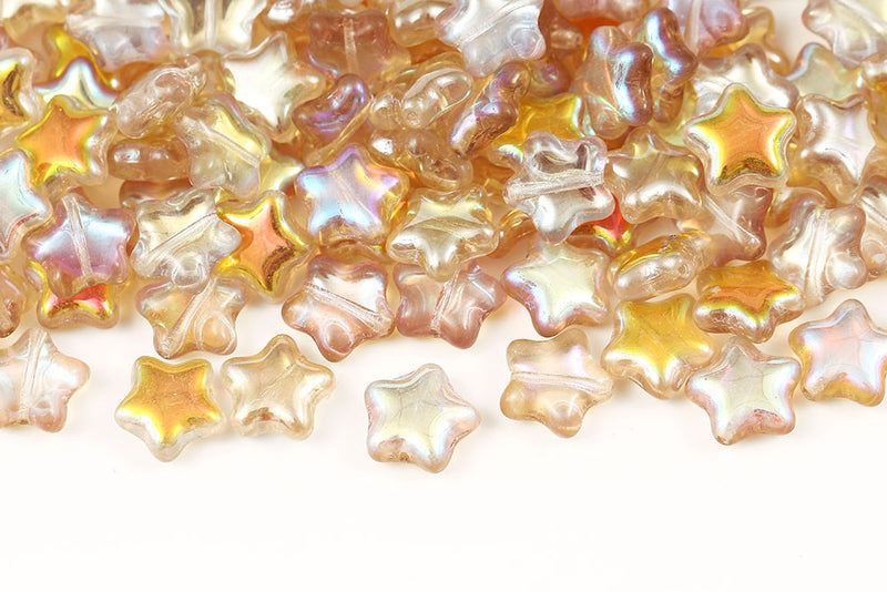 Star 12mm Crystal Lemon Rainbow Czech Glass Beads