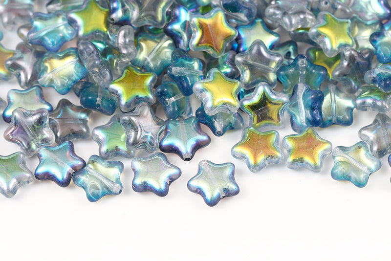 Star 12mm Crystal Blue Rainbow Czech Glass Beads