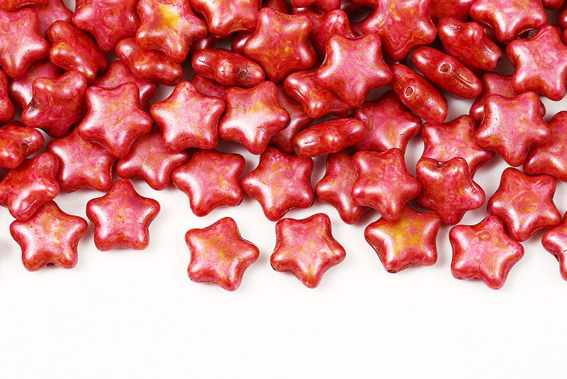 Star 12mm Chalk Rose Marble Finish Czech Glass Beads