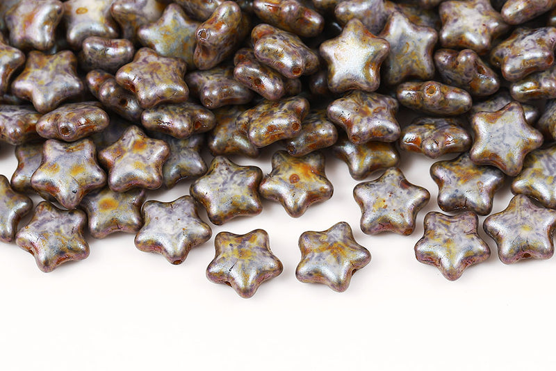 Star 12mm Chalk Gray Marble Finish Czech Glass Beads