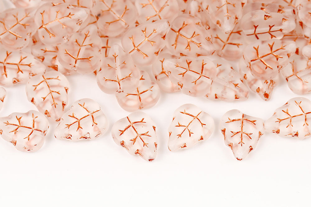 Grape Leaves 12×10mm Crystal Matt With Copper 1-Hole Czech Beads