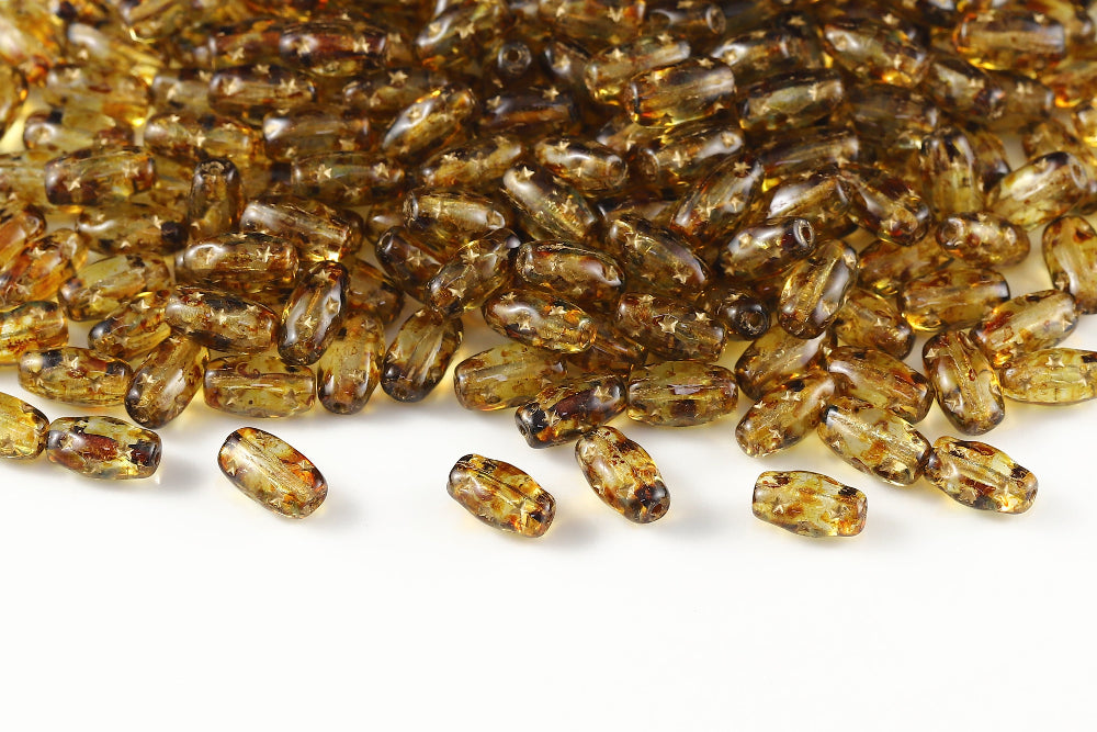 Star Olive 10×5mm Crystal Travertin With Gold 1-hole Czech Beads