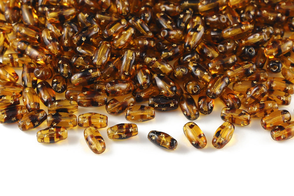 Star Olive 10×5mm Topaz Sandwich With Gold 1-hole Czech Beads