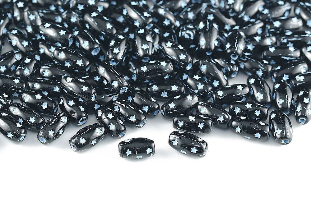 Star Olive 10×5mm Black With Blue 1-hole Czech Beads