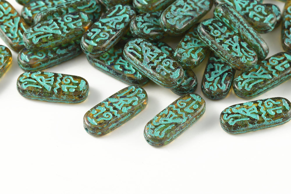 Amulet 25×10mm Crystal Travertin With Green 1-hole Czech Beads