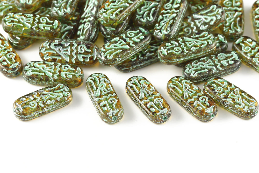 Amulet 25×10mm Crystal Travertin With Green 1-hole Czech Beads