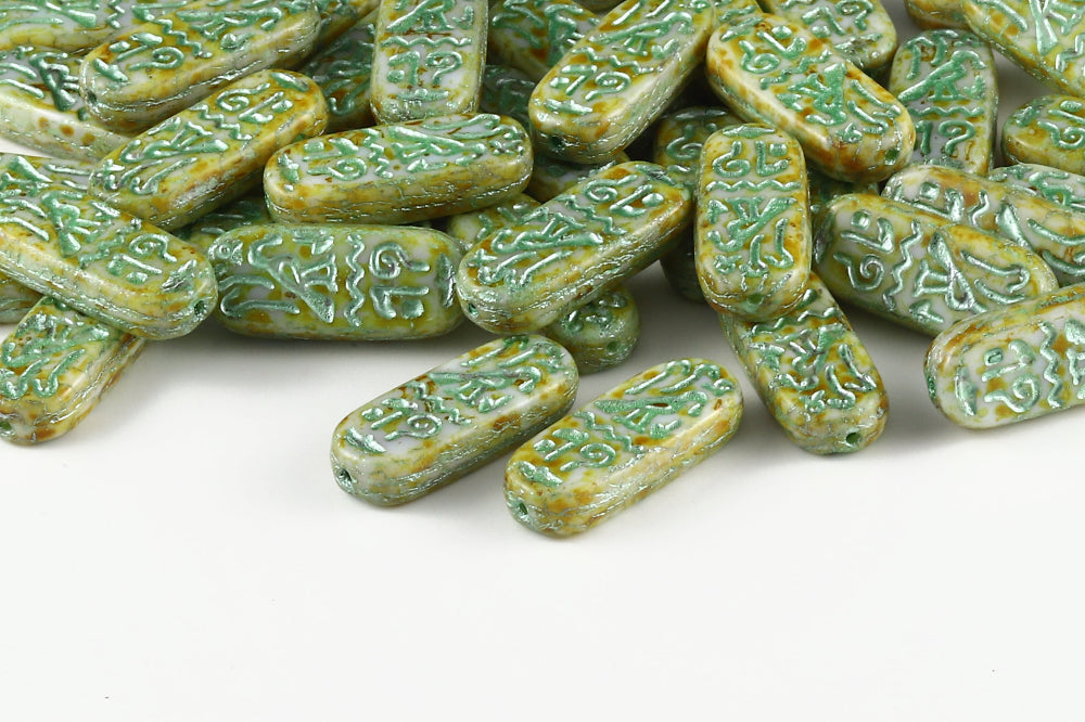 Amulet 25×10mm Alabaster Travertin With Green 1-hole Czech Beads