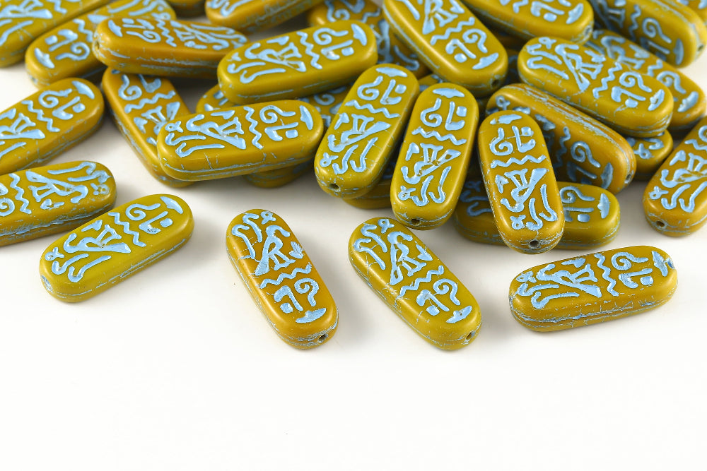 Amulet 25×10mm Opaque Loess With Blue 1-hole Czech Beads