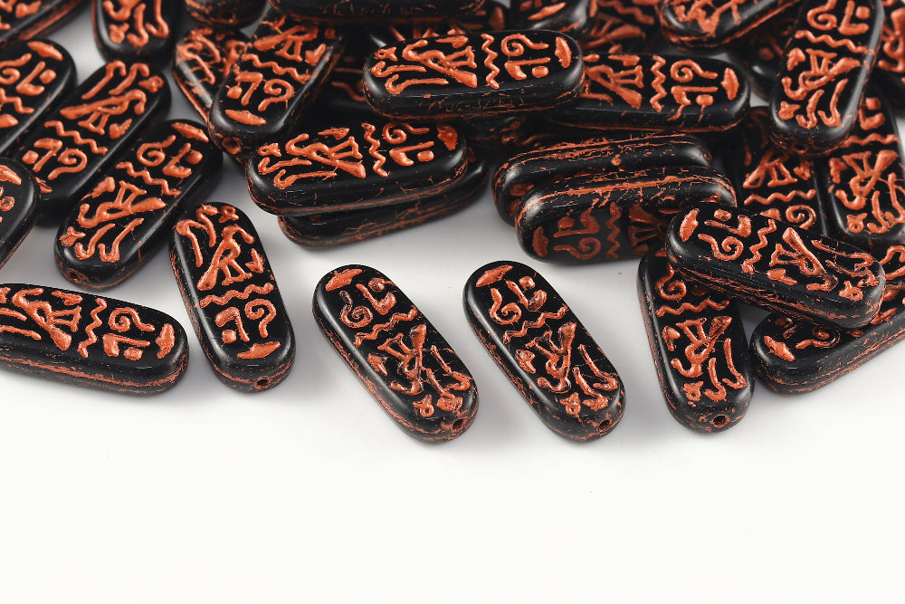 Amulet 25×10mm Jet With Copper 1-hole Czech Beads