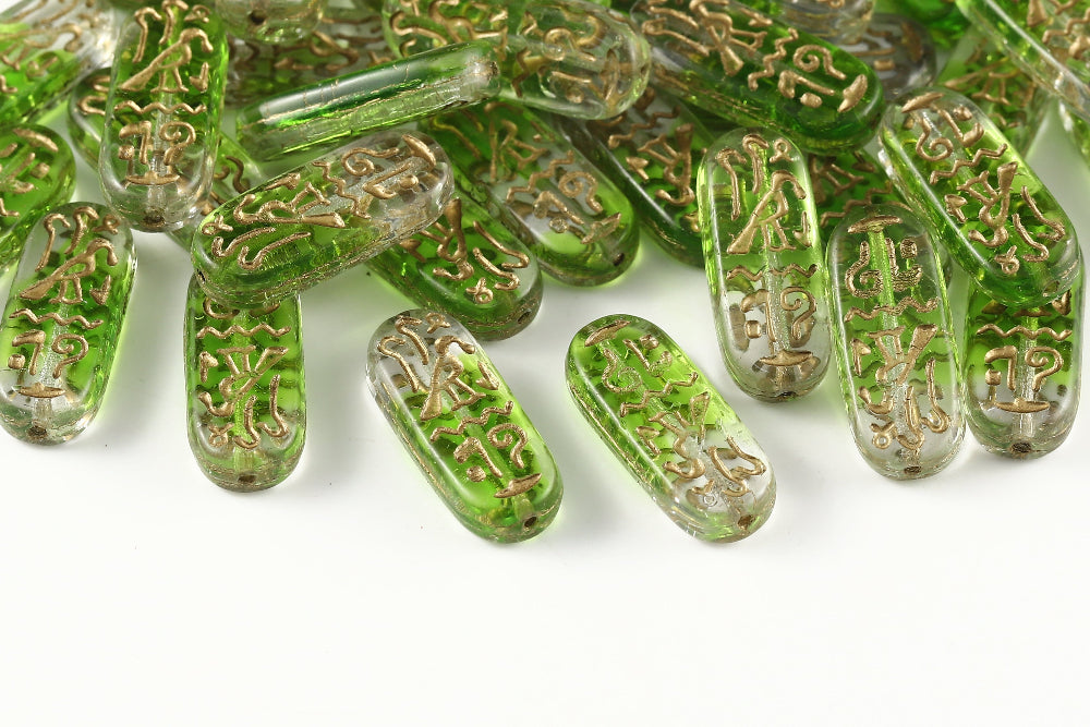 Amulet 25×10mm Crystal Green Mixed With Gold 1-hole Czech Beads