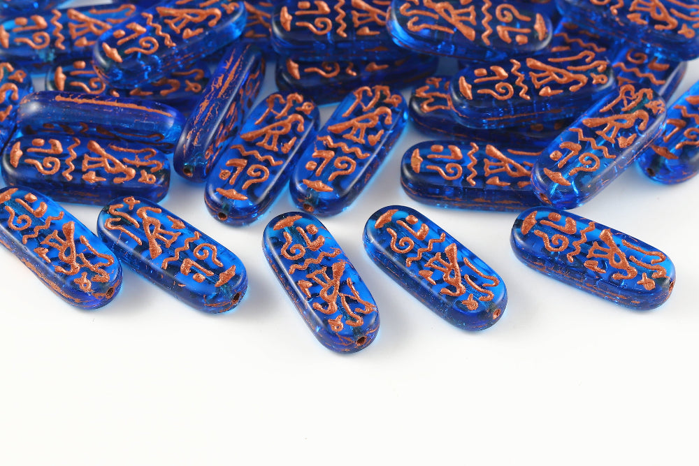 Amulet 25×10mm Drak Aqua With Copper 1-hole Czech Beads