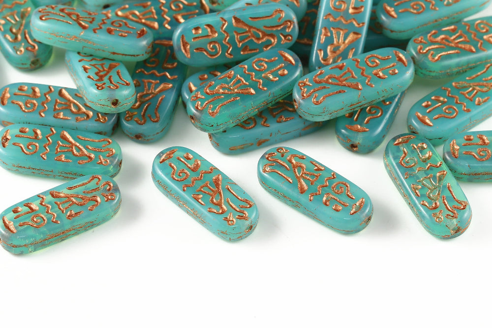 Amulet 25×10mm Opal Blue Green With Copper 1-hole Czech Beads