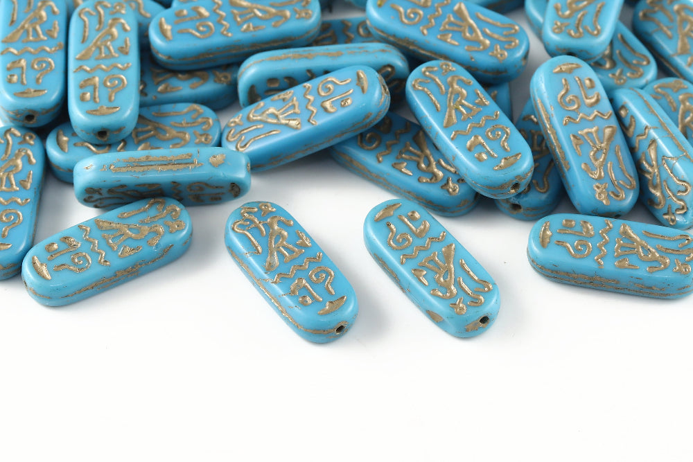 Amulet 25×10mm Turquoise With Gold 1-hole Czech Beads