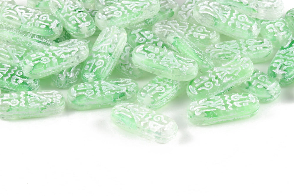 Amulet 25×10mm Crystal Peridot Mixed With White 1-hole Czech Beads