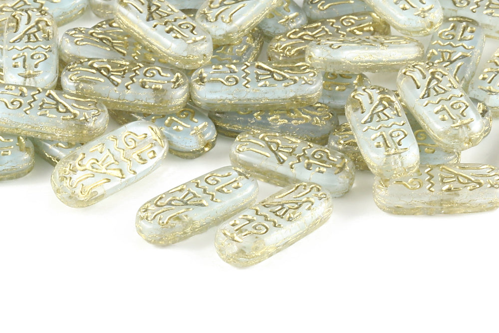 Amulet 25×10mm Crystal White Mixed With Gold 1-hole Czech Beads