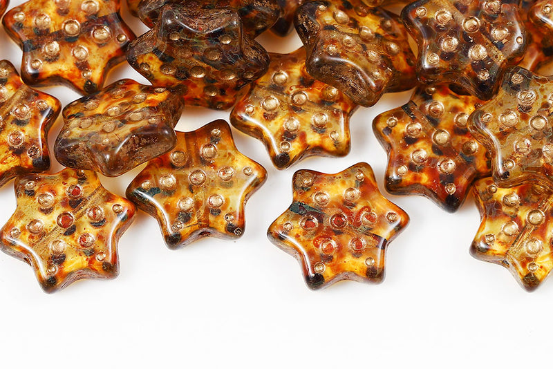 Hexagram 16mm Crystal Travertin With Gold Czech Beads