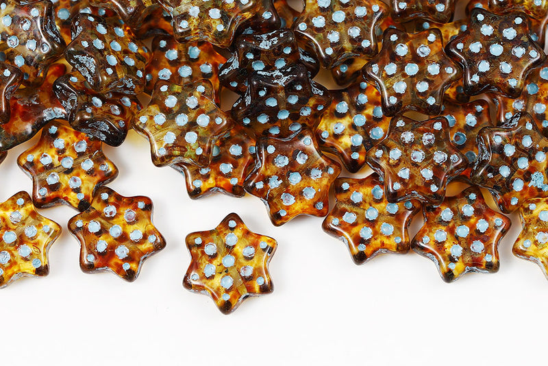 Hexagram 16mm Crystal Travertin With Blue Czech Beads