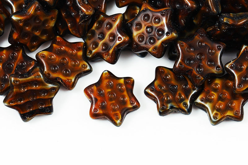Hexagram 16mm Brown Black Mixed Czech Glass Beads