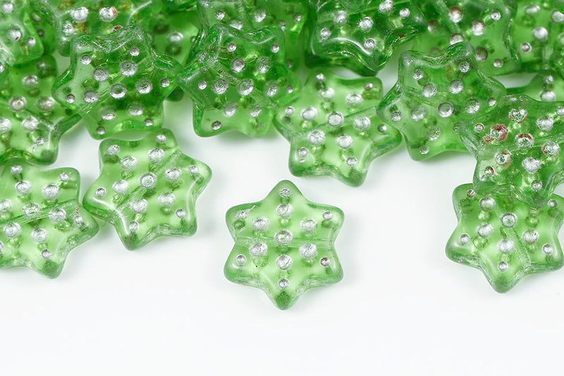 Hexagram 16mm Grass Green With Silver Czech Glass Beads