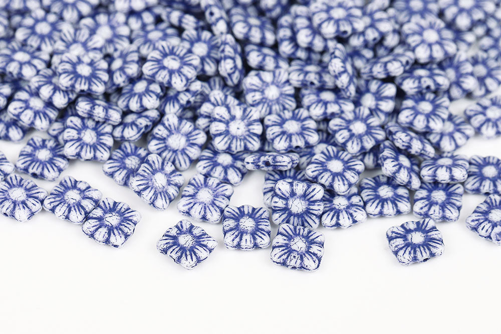 Cookie flowers 11mm Chalk With Violet 1-Hole Czech Beads