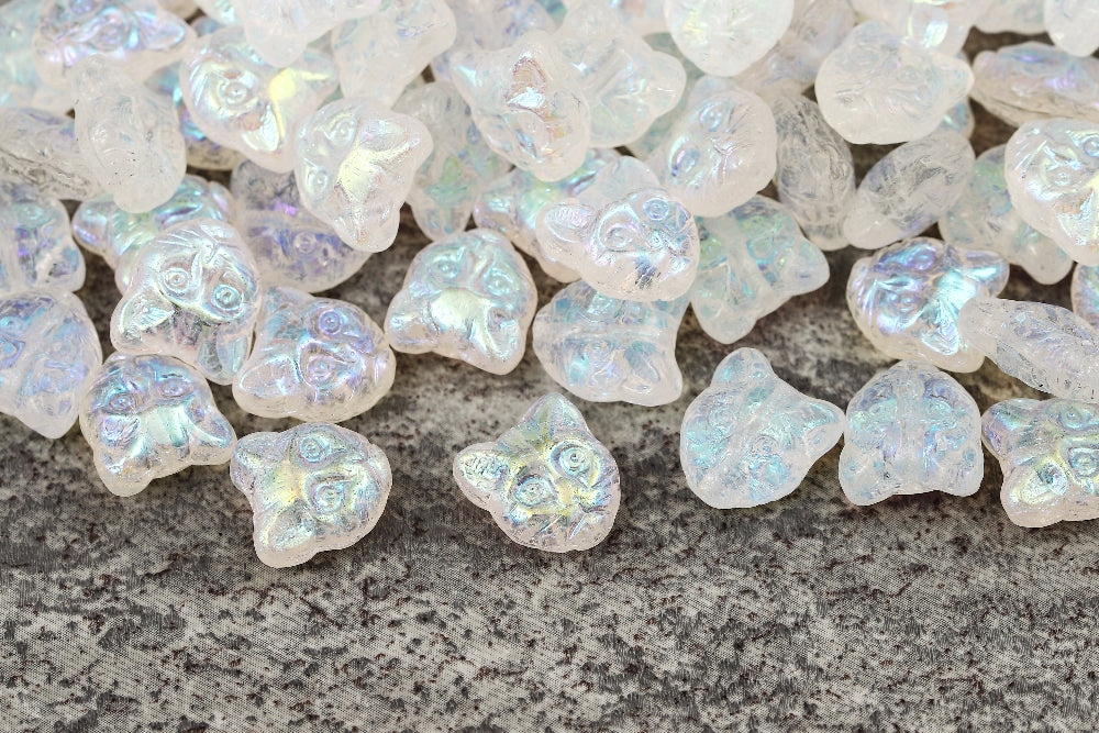 Cat Head 13mm Crystal AB 1-Hole Czech Beads