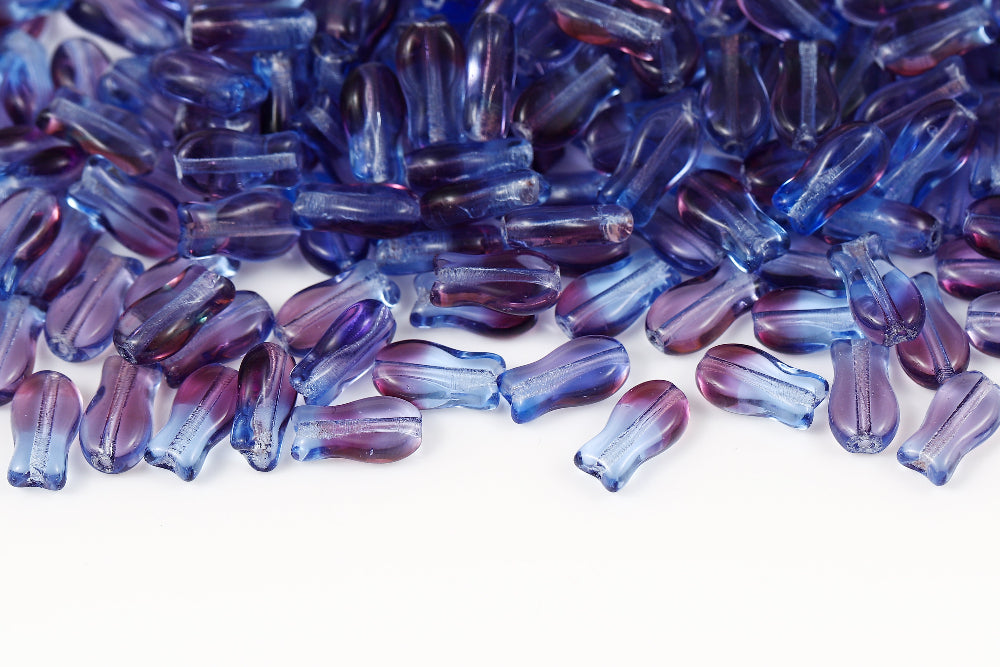 Fish Cookies 10×6mm Crystal blue and purple 1-Hole Czech Beads