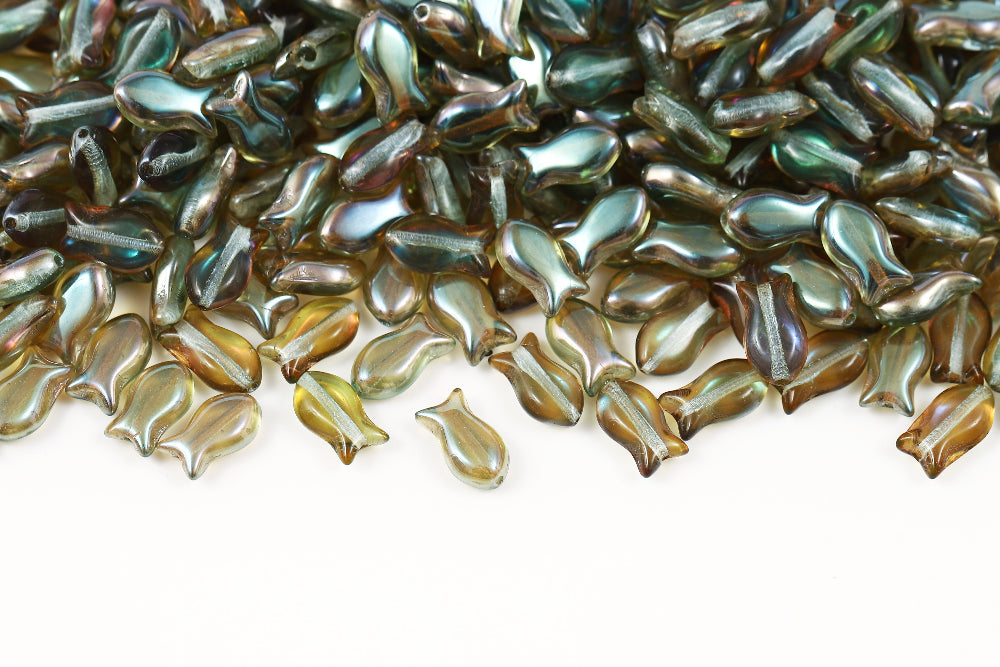 Fish Cookies 10×6mm Lt.Aquamarine Celsian 1-Hole Czech Beads