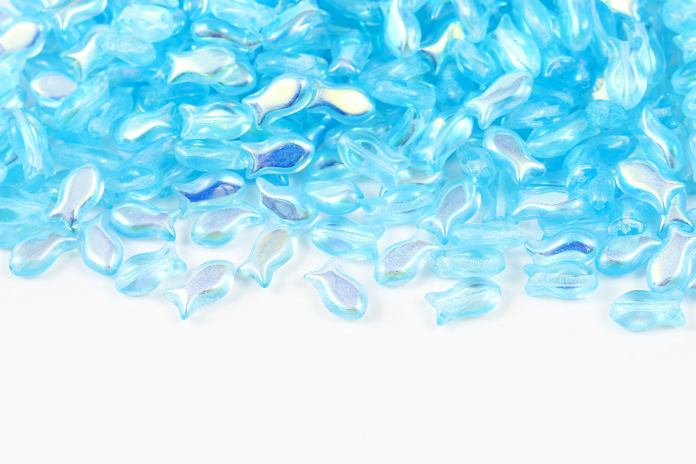 Fish Cookies 10×6mm Lt.Aquamarine AB 1-Hole Czech Beads